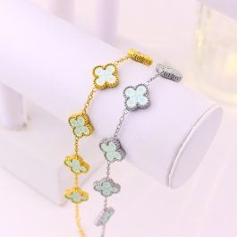 TA493 Lắc tay van cleef hoa 4 cánh nền màu xanh ngọc