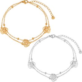 TA676 Lắc chân nữ titan 2 tầng hoa hồng