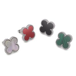 TB078 Bông tai nữ titan hoa 4 cách Van Cleef LV màu thép