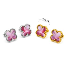 TB143 Bông hoa tai titan cỏ 4 lá van cleef vân đá 13mm