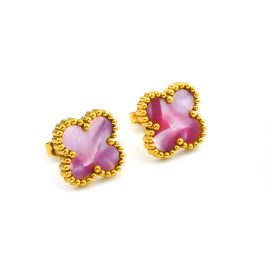 TB143 Bông hoa tai titan cỏ 4 lá van cleef vân đá 13mm