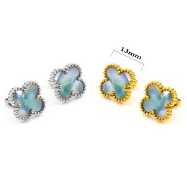 TB158 Bông hoa tai titan cỏ 4 lá van cleef vân đá 13mm