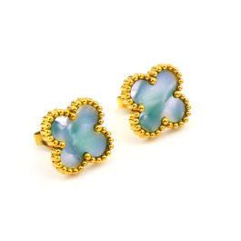TB158 Bông hoa tai titan cỏ 4 lá van cleef vân đá 13mm