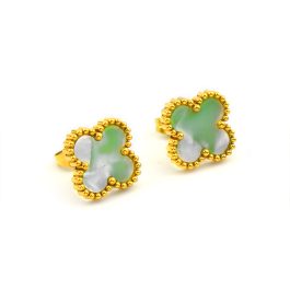 TB160 Bông hoa tai titan cỏ 4 lá van cleef vân đá 13mm
