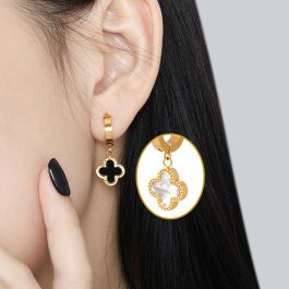 TB211 Bông tai nữ titan khoen tròn hoa 4 cánh van cleef