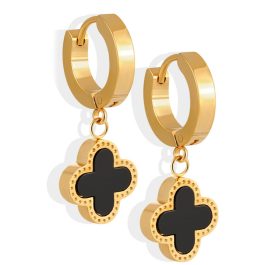 TB211 Bông tai nữ titan khoen tròn hoa 4 cánh van cleef