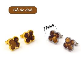 TB290 Bông tai nữ titan van cleef nền màu gỗ óc chó