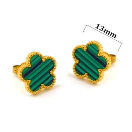 TB295 Bông tai nữ titan hoa 5 cánh van cleef nền xanh lá cây