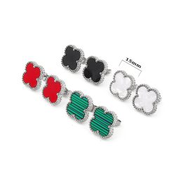 TB302 Bông tai nữ titan van cleef hoa 15mm màu thép