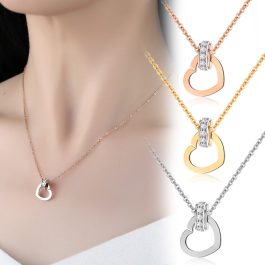 TN081 Dây chuyền titan vòng tròn đính xoàn lồng trái tim