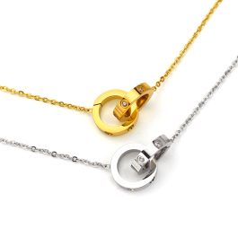 TN113 Dây chuyền nữ titan mặt hình 2 khoen tròn cartier lồng vào nhau