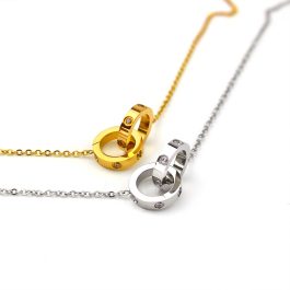 TN113 Dây chuyền nữ titan mặt hình 2 khoen tròn cartier lồng vào nhau