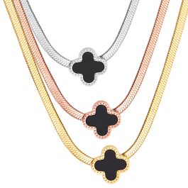 TN154 Dây chuyền titan mì dẹp mặt hoa 4 cánh van cleef