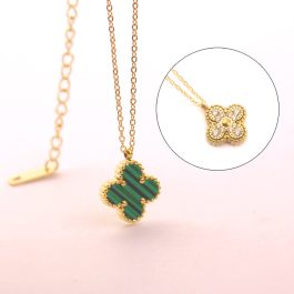TN156 Dây chuyền titan hoa 4 cánh Van Cleef LV nền xanh