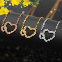 TN357 Dây chuyền titan trái tim đôi đính đá