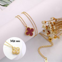 TN474 Dây chuyền titan hoa 4 cánh van cleef mặt đỏ