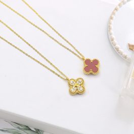 TN474 Dây chuyền titan hoa 4 cánh van cleef mặt đỏ