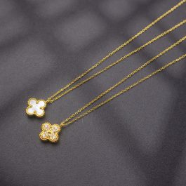 TN488 Dây chuyền titan hoa 4 lá van cleef nền xà cừ trắng