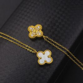 TN488 Dây chuyền titan hoa 4 lá van cleef nền xà cừ trắng