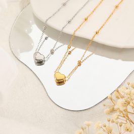 TN646 Dây chuyền, vòng cổ nữ bi cách điệu titan mặt trái tim