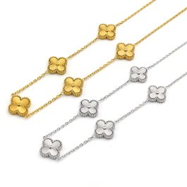 TN652 Dây chuyền titan 5 bông van cleef LV chạm móc máy