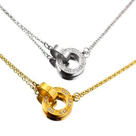 TN668 Dây chuyền nữ titan cartier 2 khoen tròn đính xoàn