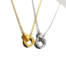 TN668 Dây chuyền nữ titan cartier 2 khoen tròn đính xoàn