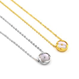 TN681 Dây chuyền titan mặt tròn bông 4 cánh LV nền xà cừ
