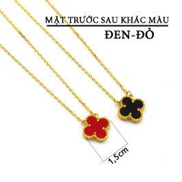 TN737 Dây chuyền nữ titan hoa 4 cánh van cleef 2 mặt đen đỏ