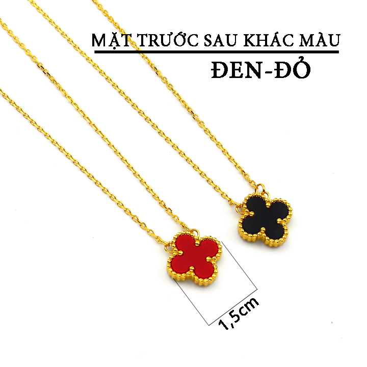 TN737 Dây chuyền nữ titan hoa 4 cánh van cleef 2 mặt đen đỏ