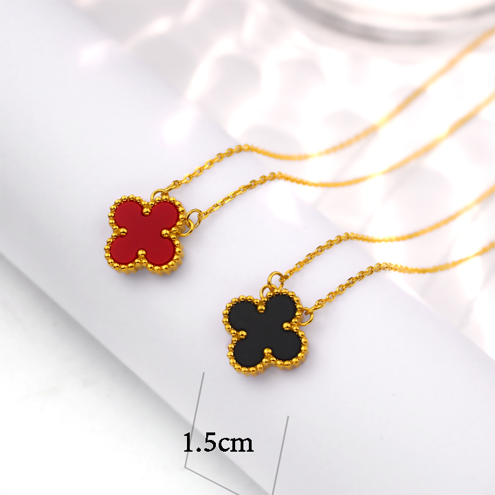 TN737 Dây chuyền nữ titan hoa 4 cánh van cleef 2 mặt đen đỏ - Ảnh 2