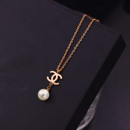 TN783 Dây chuyền nữ titan mặt chanel cách điệu ngọc trai