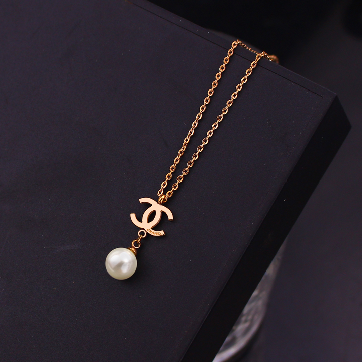 TN783 Dây chuyền nữ titan mặt chanel cách điệu ngọc trai - Ảnh 2