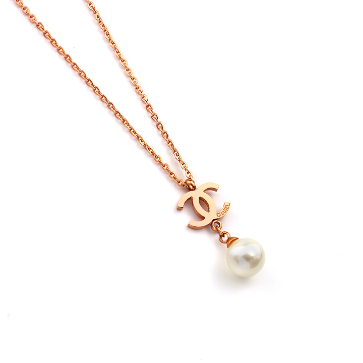 TN783 Dây chuyền nữ titan mặt chanel cách điệu ngọc trai