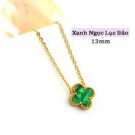TN811 Dây chuyền titan hoa 4 cánh van cleef nền màu xanh ngọc lục bảo
