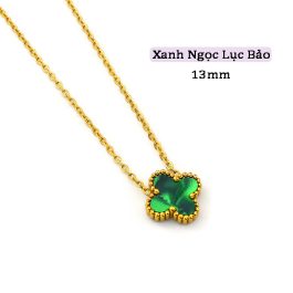 TN811 Dây chuyền titan hoa 4 cánh van cleef nền màu xanh ngọc lục bảo