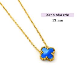 TN812 Dây chuyền titan hoa 4 cánh van cleef nền màu xanh Sapphire bầu trời