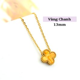 TN816 Dây chuyền titan hoa 4 cánh van cleef nền màu vàng chanh