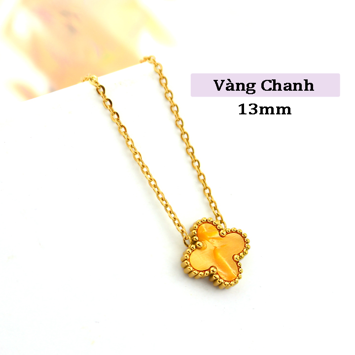 TN816 Dây chuyền titan hoa 4 cánh van cleef nền màu vàng chanh