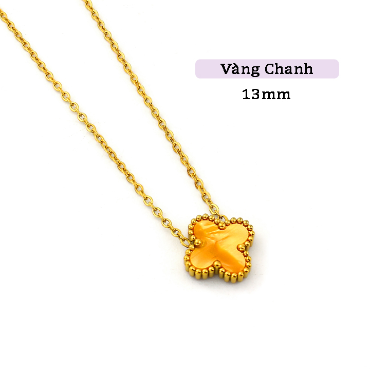 TN816 Dây chuyền titan hoa 4 cánh van cleef nền màu vàng chanh - Ảnh 3