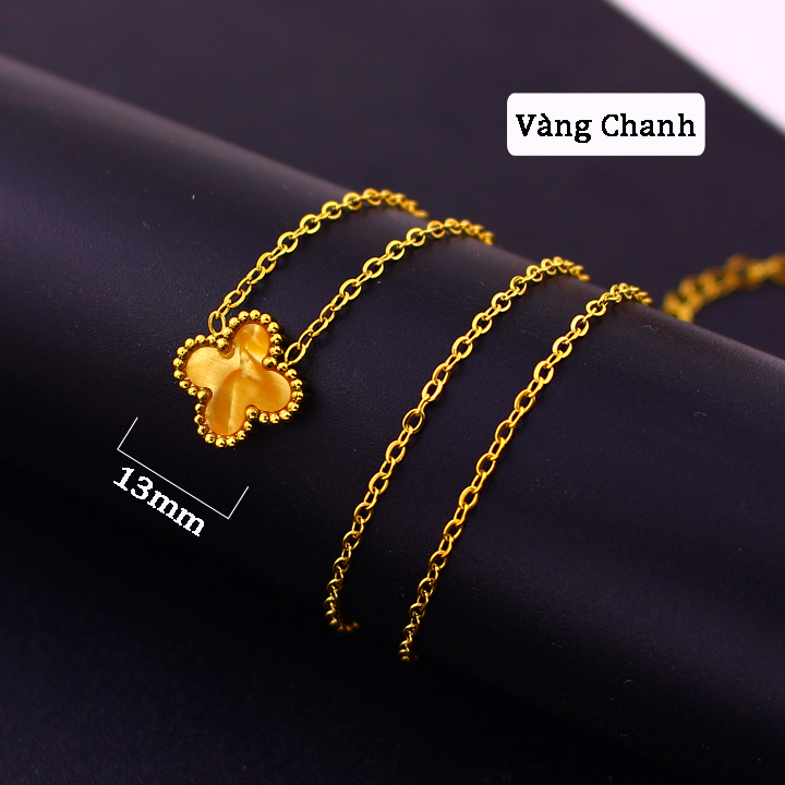 TN816 Dây chuyền titan hoa 4 cánh van cleef nền màu vàng chanh - Ảnh 2