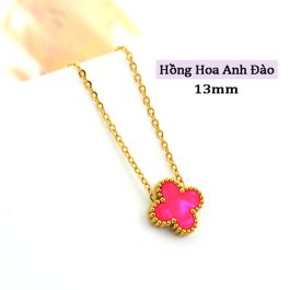 TN817 Dây chuyền titan hoa 4 cánh van cleef nền màu hồng hoa anh đào