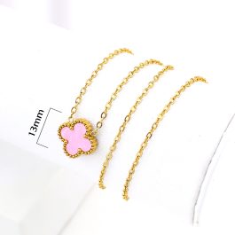 TN825 Dây chuyền titan hoa 4 cánh van cleef nền màu hồng nhạt