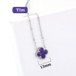 TN831 Dây chuyền titan hoa 4 cánh van cleef nền màu tím