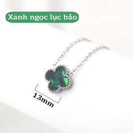 TN833 Dây chuyền titan hoa 4 cánh van cleef nền màu xanh ngọc lục bảo