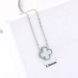 TN836 Dây chuyền titan hoa 4 cánh van cleef nền LV màu xanh ngọc