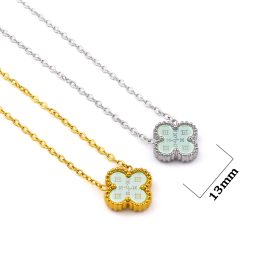 TN839 Dây chuyền titan hoa 4 cánh van cleef nền LV màu xanh ngọc