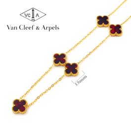 TN846 Dây chuyền nữ titan 5 bông van cleef 13mm đỏ ruby
