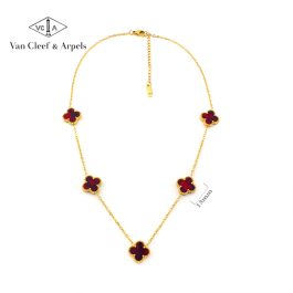 TN846 Dây chuyền nữ titan 5 bông van cleef 13mm đỏ ruby