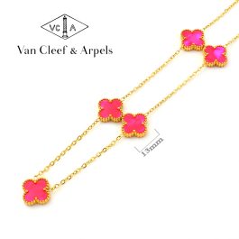TN848 Dây chuyền nữ titan 5 bông van cleef 13mm hồng dạ quang